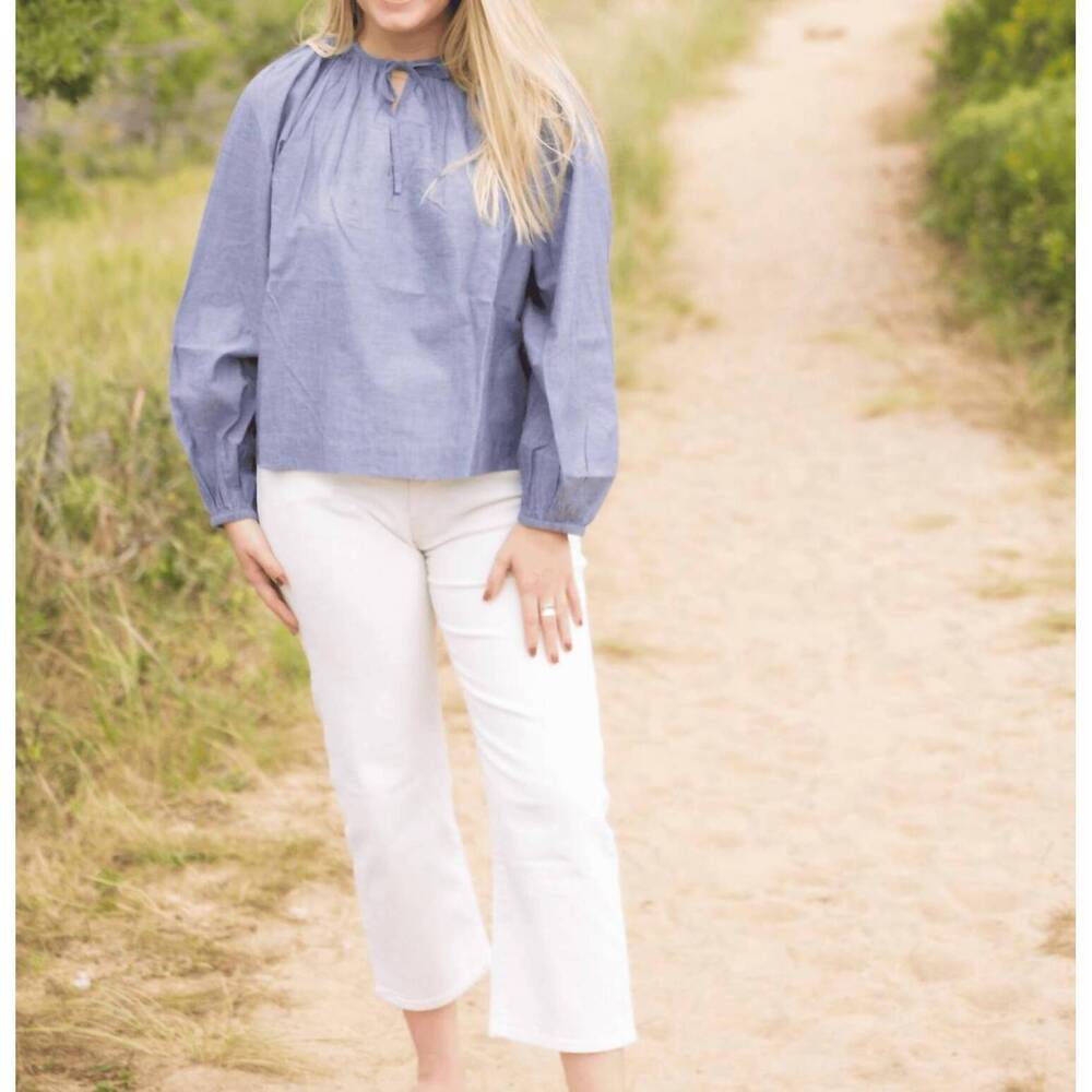 NEW ERICA WILSON gigi blouse in paradise blue solid